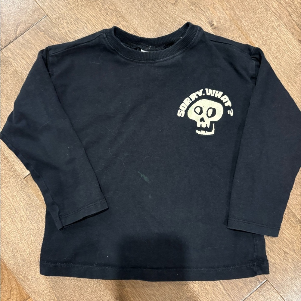 Zara Kids Black Long Sleeve Tee with Skull Graphic